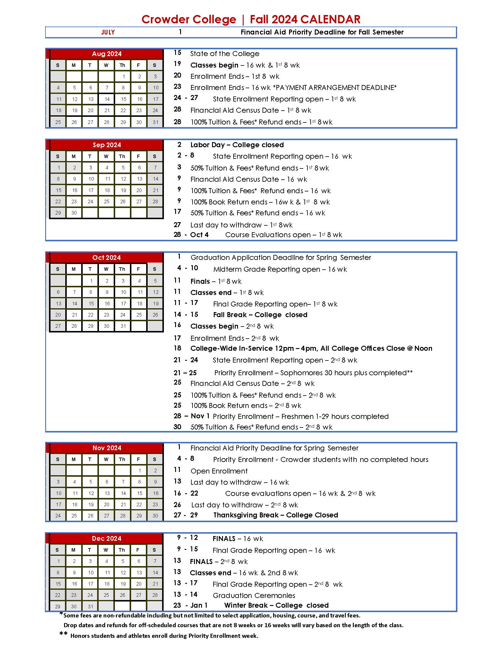 Fall 2024 Academic Calendar - Crowder College