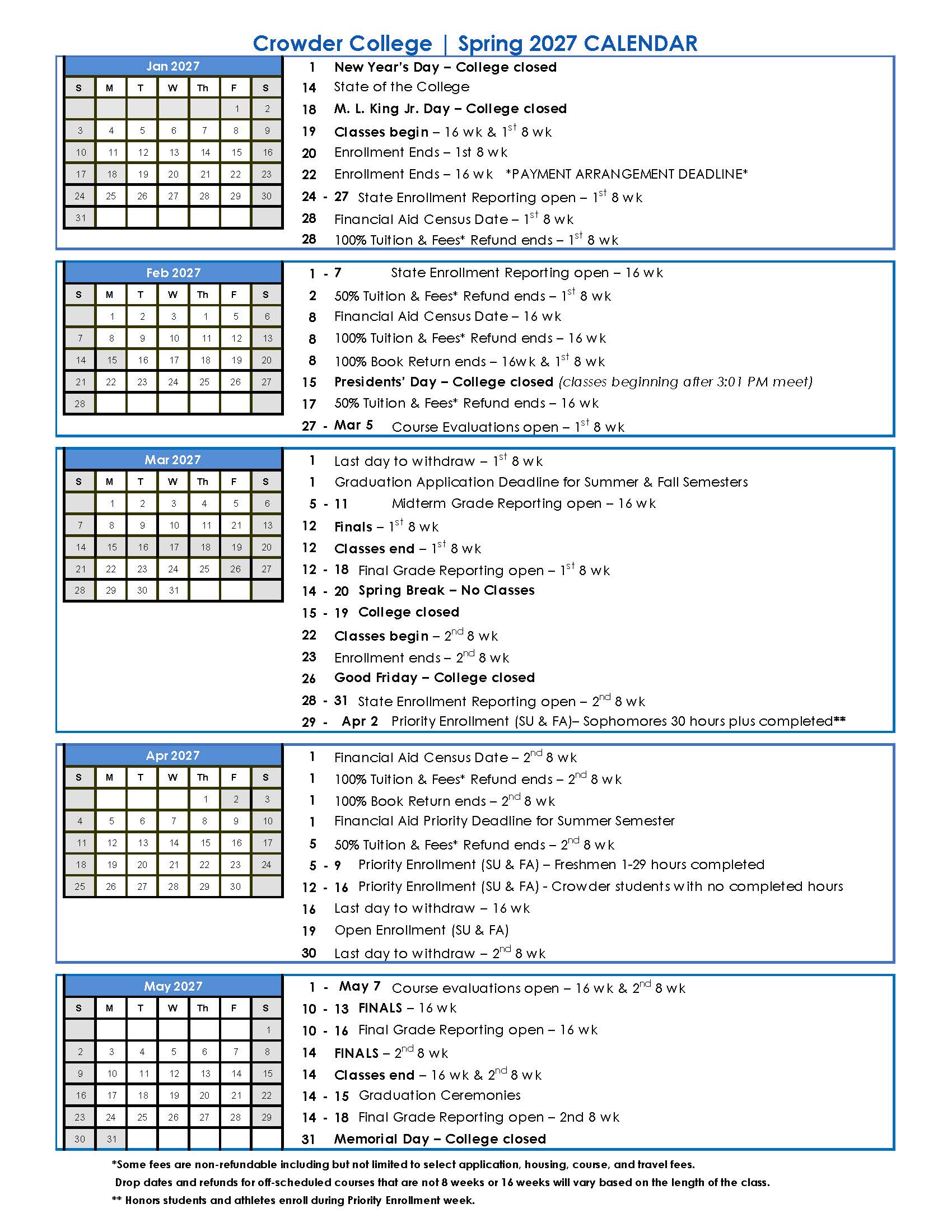 Spring 2027 Academic Calendar - Crowder College